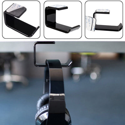 Black Adhesive Desktop Mount Headphone Holder/Hanger/Hook With 2 Stickers Headset Shelf Rack